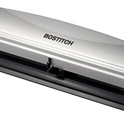Bostitch Office Premium 3 Hole Punch, 12 Sheet Capacity, Metal, Rubber Base, Easy-Clean Tray, Silver