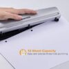 Bostitch Office Premium 3 Hole Punch, 12 Sheet Capacity, Metal, Rubber Base, Easy-Clean Tray, Silver - Image 4