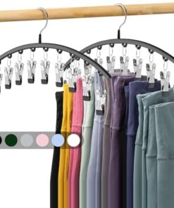 Legging Organizer for Closet, Metal Yoga Pants Hangers 2 Pack w/10 Clips Holds 20 Leggings, Space Saving Hanging Closet Organizer w/Rubber Coated Closet Organizers and Storage, Black