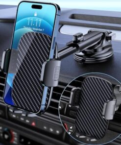 Car Phone Holder Mount Phone Mount for Car Windshield Dashboard Air Vent Universal Hands Free Automobile Cell Phone Holder Fit for iPhone Smartphone Carbon Fiber