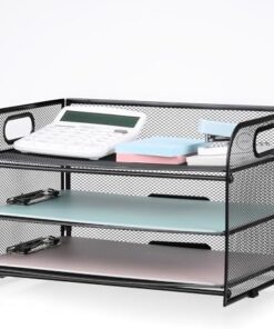 3-Tier Letter Tray Paper Organizer with Handle, Compact Mesh Desk File Organizer for Home Office Supplies Desktop Accessories,Black
